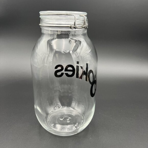 VTG Triomphe Glass COOKIES 3L Cookie Jar Canister Wire Bail MCM Retro - Picture 8 of 16
